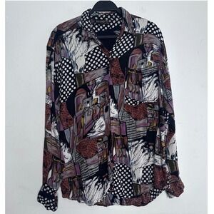 Vintage Thums Up Cool Guy Abstract Geometric Patchwork Print Polka Dot Shirt M